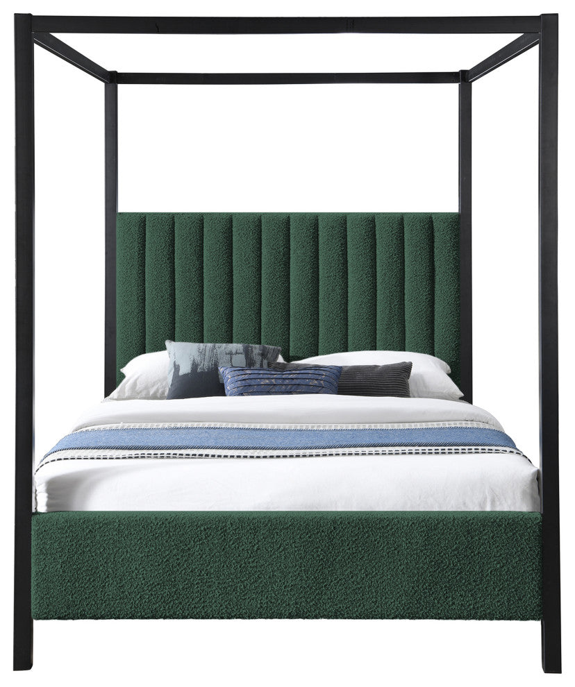 Kelly Boucle Fabric Upholstered Bed, Green, Queen