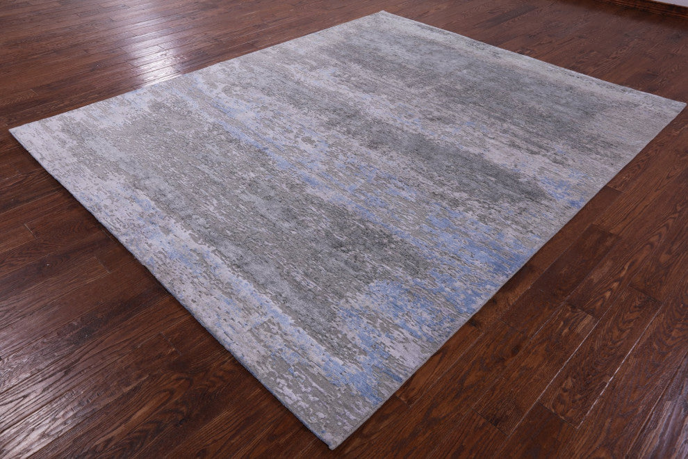 7' 10" X 9' 9" Abstract Wool and Silk Hand Knotted Rug Q11784