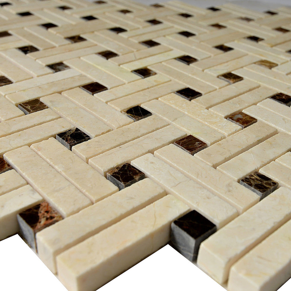 Marble Mosaic Tile, Knot Collection, Patch, Strip+Square, Polished, Sample