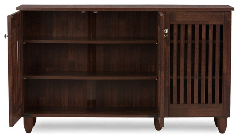 Fernanda Modern 3-Door Oak Brown Wooden Entryway Shoes Storage Wide Cabinet