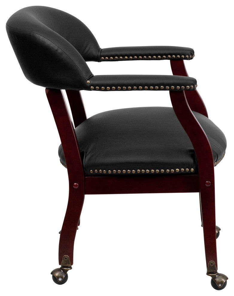 Flash Furniture Leather Guest Chair with Casters in Black
