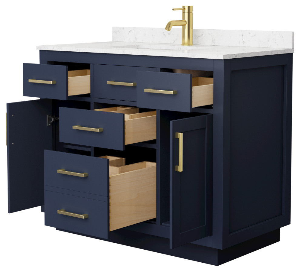 Beckett TK 42" Dark Blue Single Vanity, Cultured Top, Gold Trim