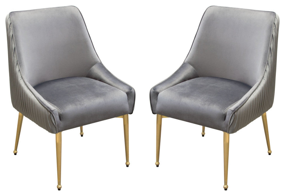 2 Quinn Dining Chairs With Outside Pleat Detail, Gray Velvet