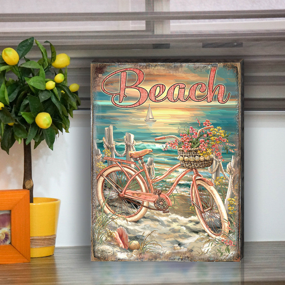 Bicycle by The Sea Wooden Block, 36 X 24