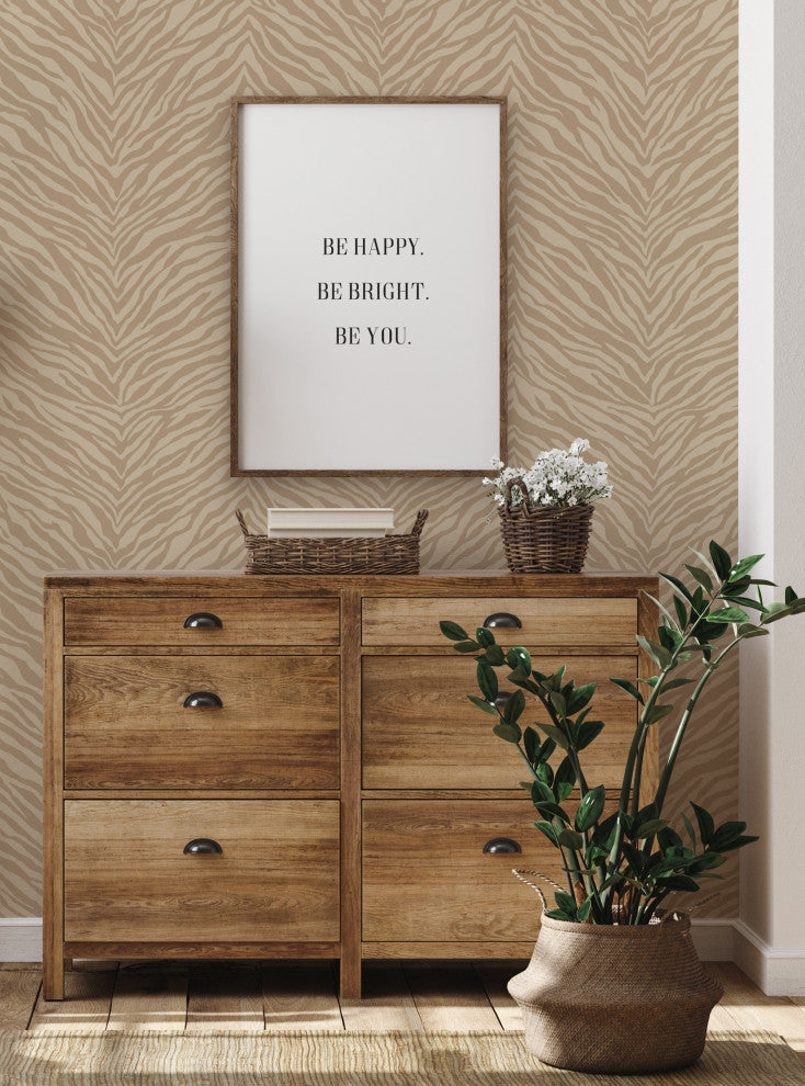 Zebra Print Peel and Stick Vinyl Wallpaper, Khaki, 24"w X 60"h