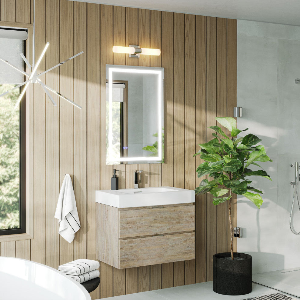 Boutique Bath Vanity, Natural Wood, 30", Single Sink, Wall Mount
