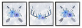 Watercolor Blue Flowers Antler and Arrow Details,3pc, each 12 x 12