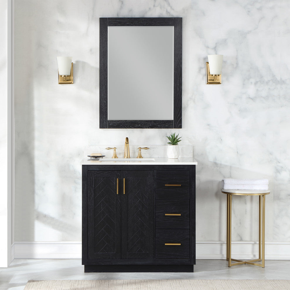 Altair Gazsi Black Oak Bathroom Vanity Set, 36", With Mirror