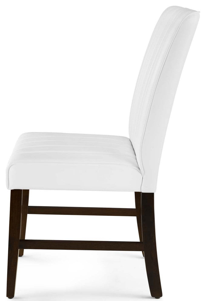 Tufted Side Dining Chair, Set of 2, Faux Leather, Wood, White, Modern, Bistro