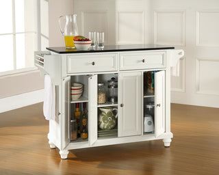 Cambridge Solid Black Granite Top Kitchen Island, White Finish
