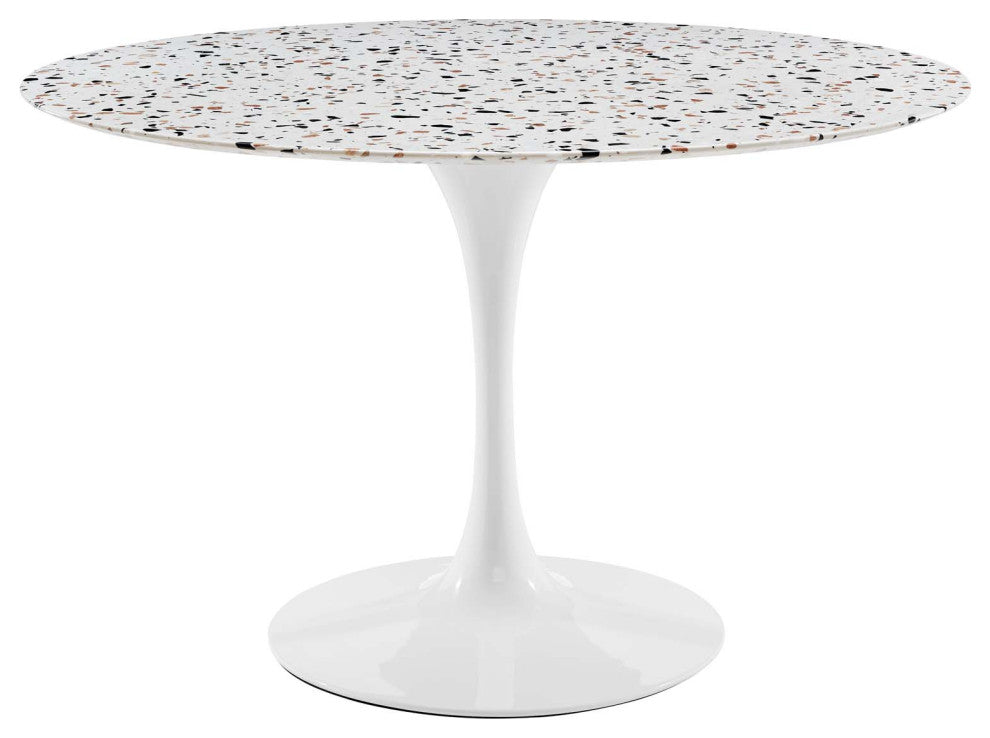 47" Dining Table, Round, White, Wood, Metal, Modern, Bistro Hospitality