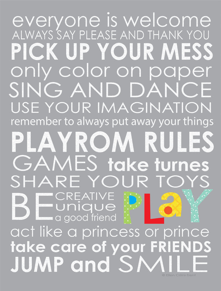 Playroom Rules Print, 8"