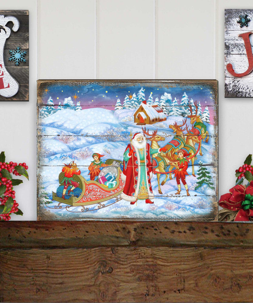 Bellowed Carrier Santa Wooden Wall Art, Oversized, 48"x36"