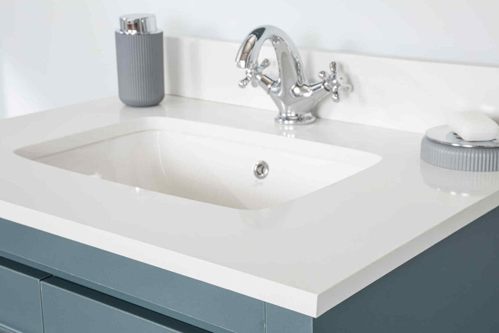 Mila Collection 30" Bathroom Vanity With Sink, Mirror, Countertop, Alasca Blue