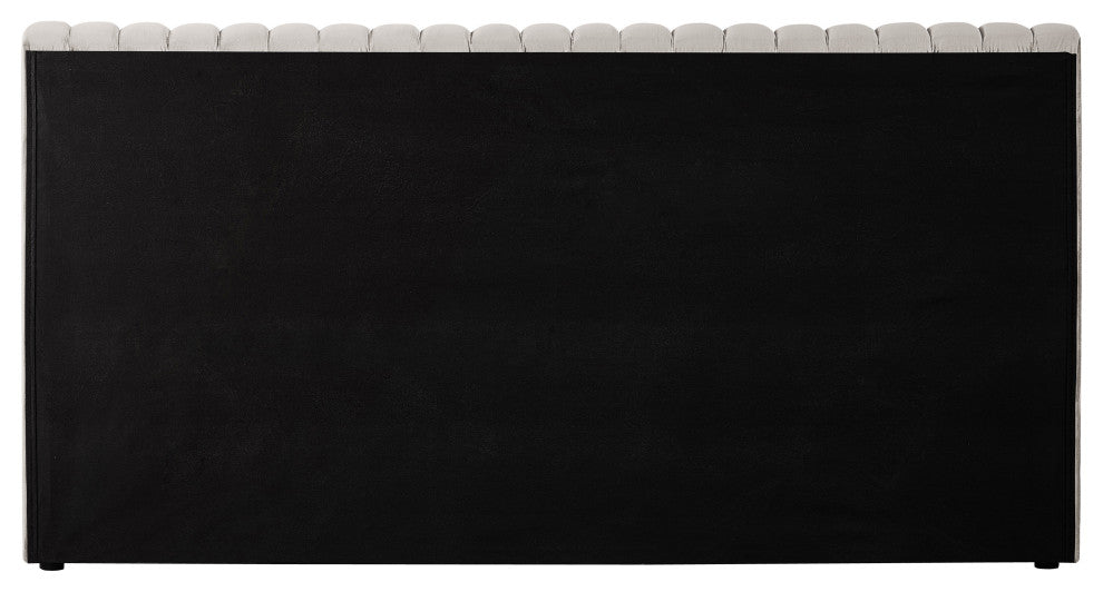 Nico Black Velvet Upholstered Bed, Cream, Queen