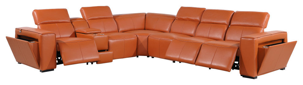 Niccolo Italian Leather 7-Piece L-Shaped Power Reclining Sectional, Camel