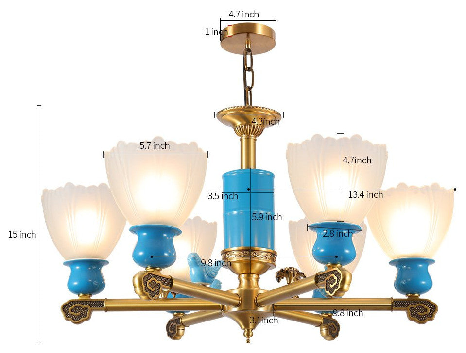 Modern blue chandelier lights for home decor with glass shade