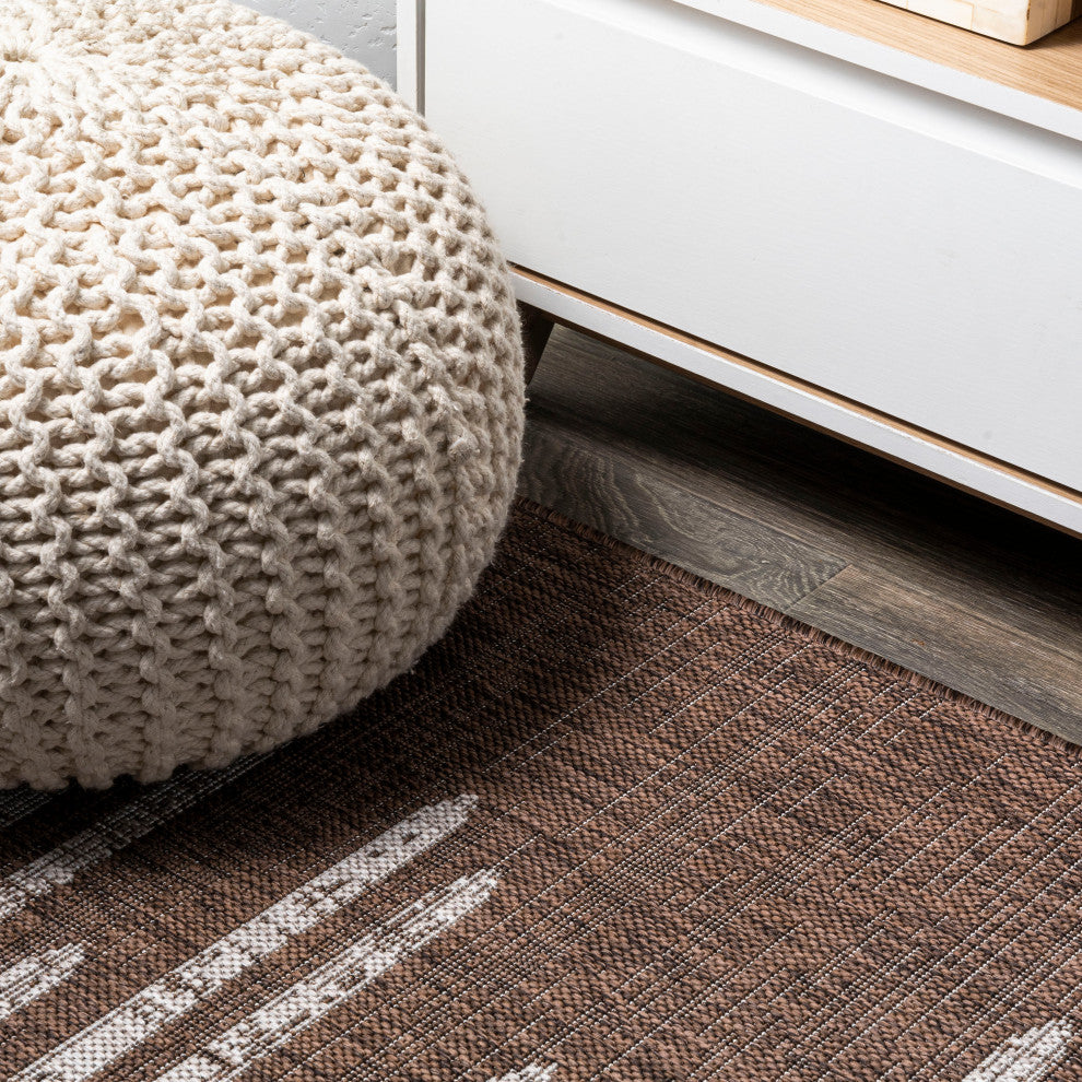 Zolak Berber Stripe Indoor/Outdoor Rug, Brown/Beige, 2 X 10