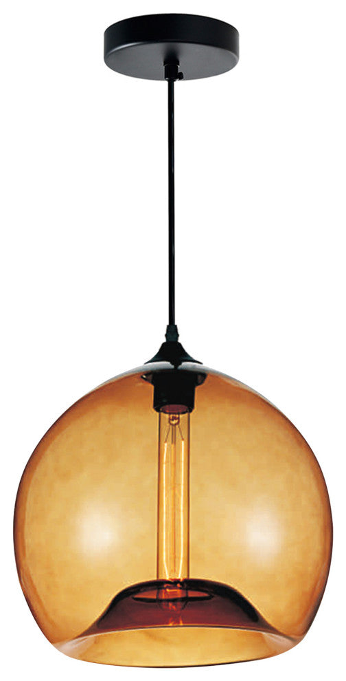 Glass Light Down Mini Pendant, Transparent Amber, 12 Inches