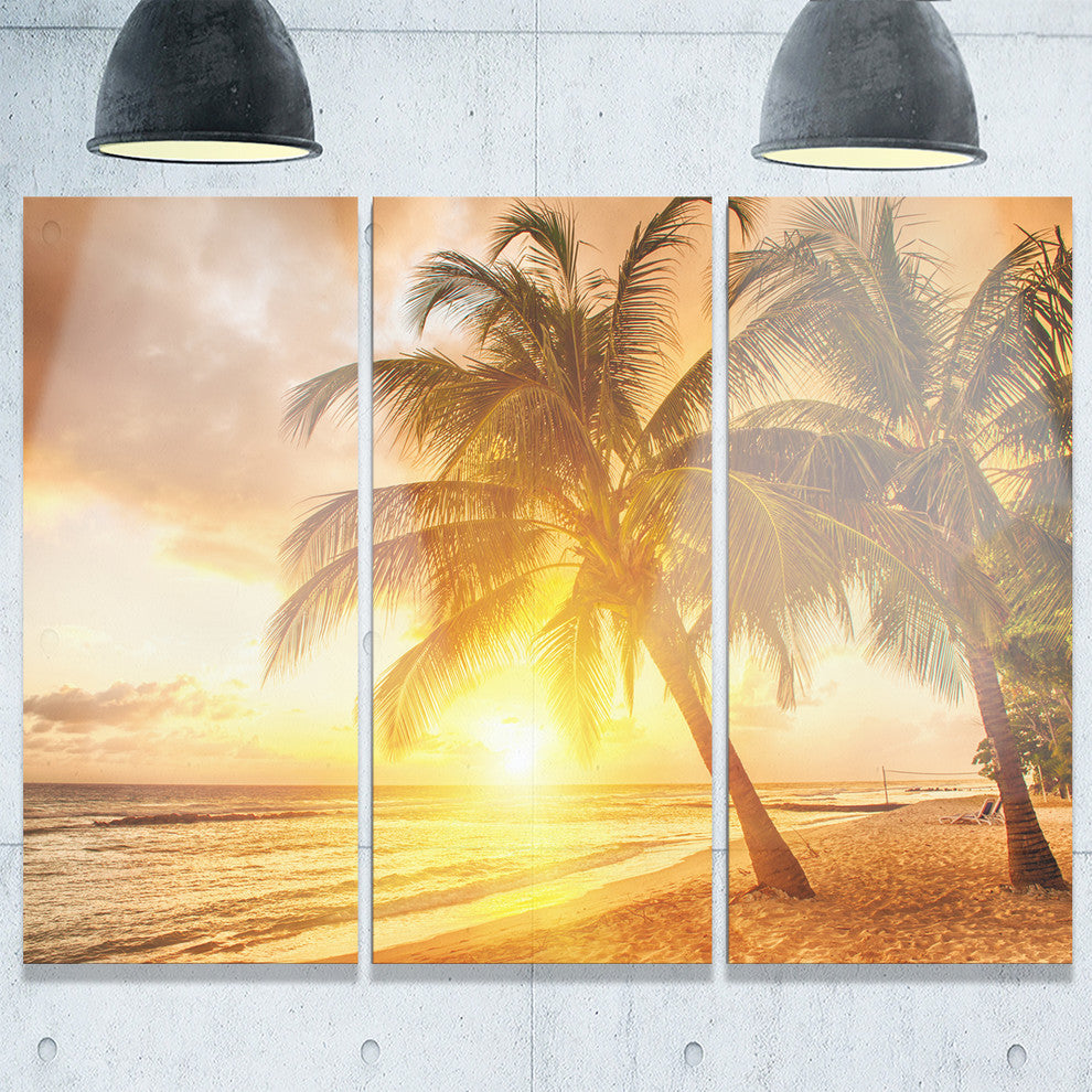 "Bright Sunset at Barbados Island" Metal Wall Art, 3 Panels, 36"x28"