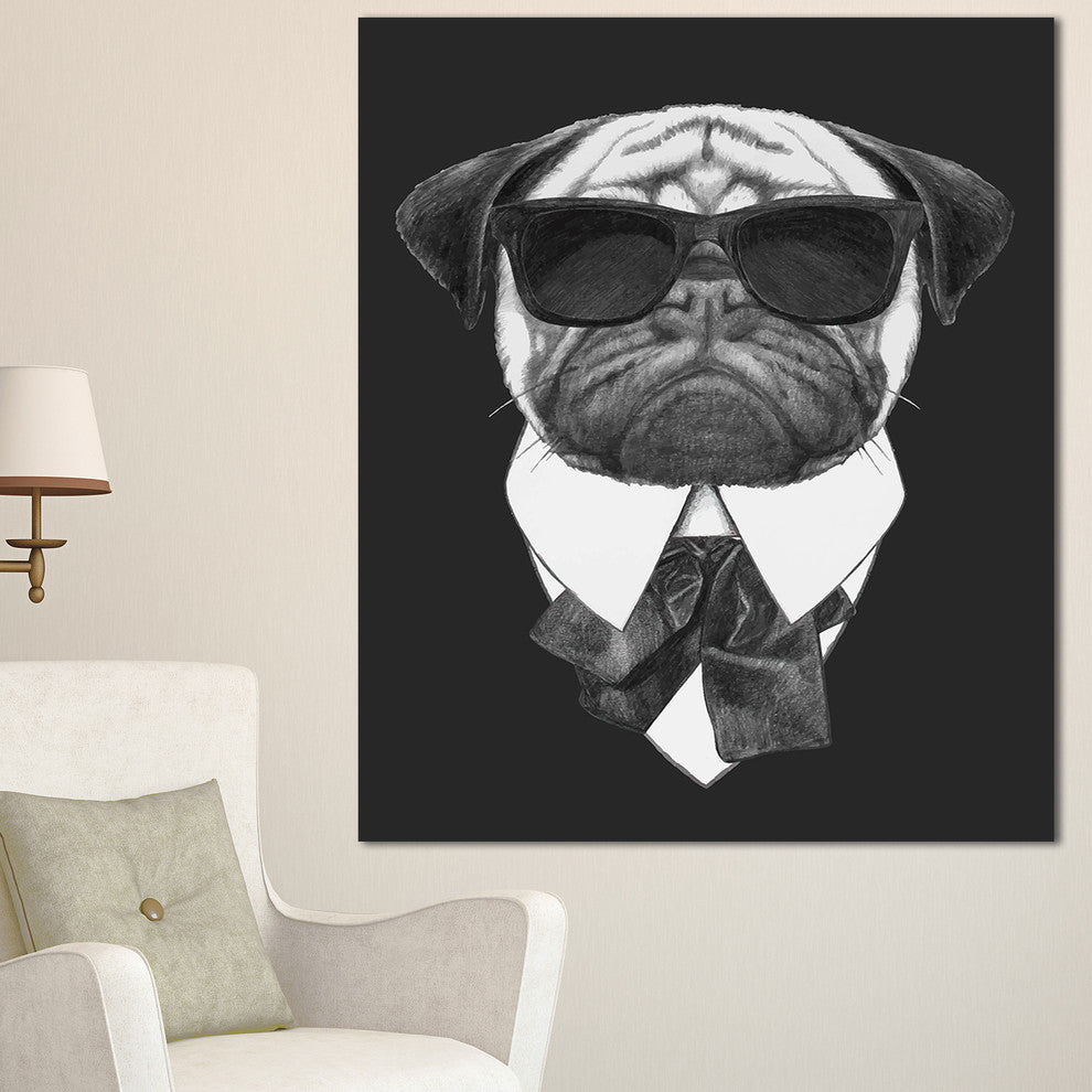 Funny Dog with Black Glasses, Animal Canvas Art Print, 30"x40"