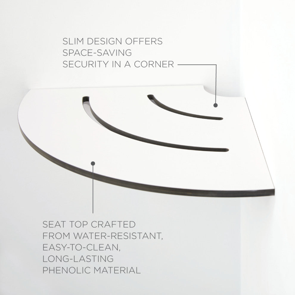 White Corner Shower Seat With 18" Radius