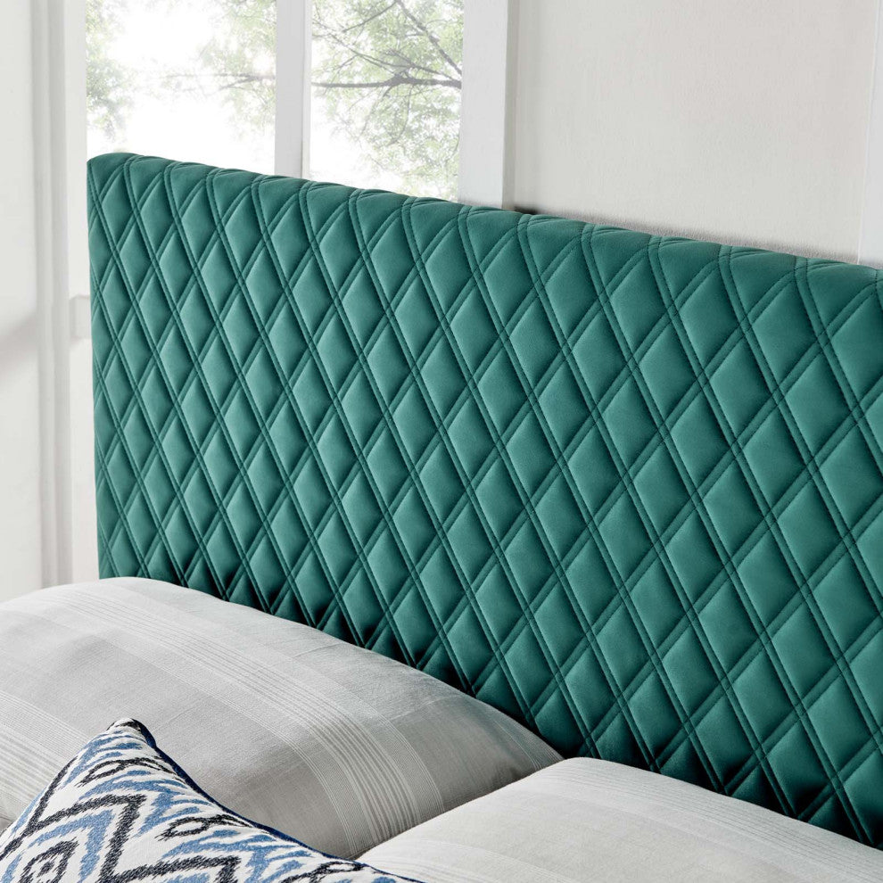 Headboard, King Size, Velvet, Teal Blue, Modern Contemporary, Bedroom Master