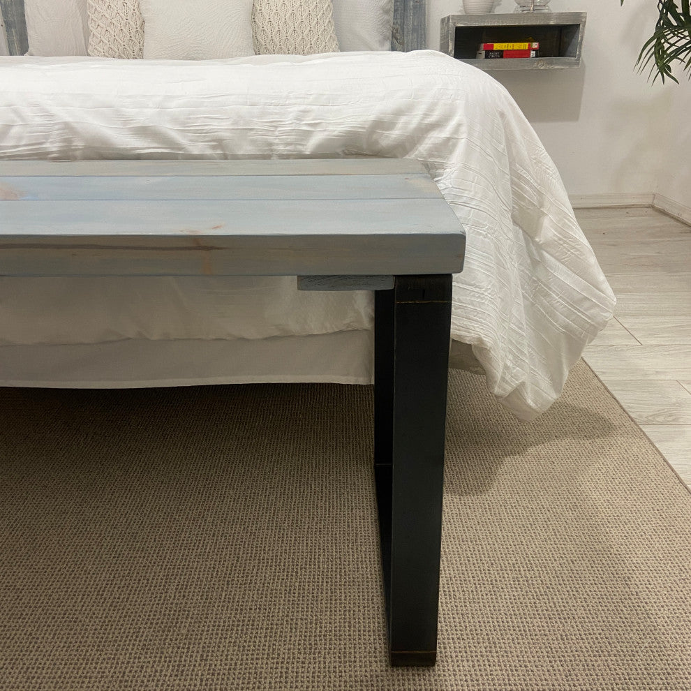 Bedroom or Entryway Bench, Heavy Duty Industrial Metal Legs, Celeste, Length 36", Fits Twin Bed