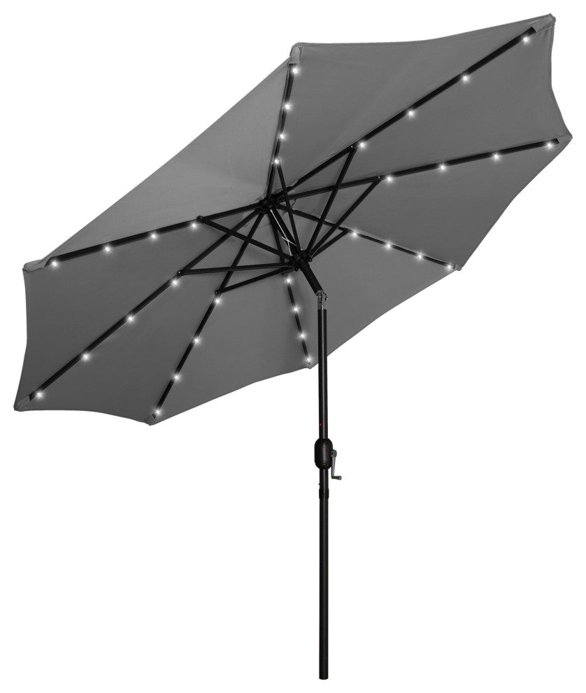 WestinTrends 9Ft Outdoor Patio Solar Powered LED Light Market Table Umbrella, Gray