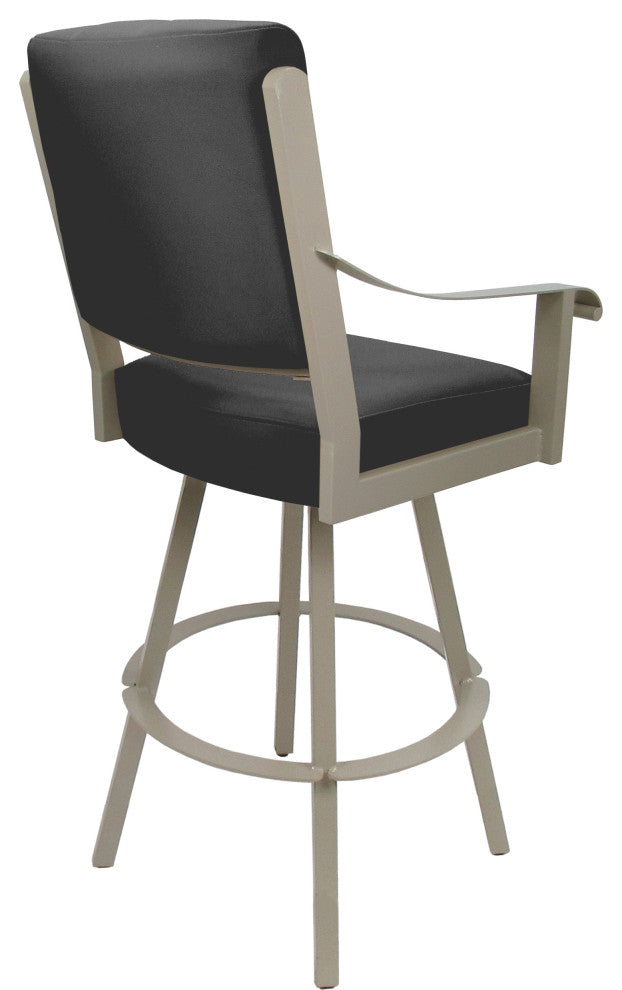 Leather Swivel Metal Bar Stool - Memphis on Warren Base, Gray Leather on Beige, 26"