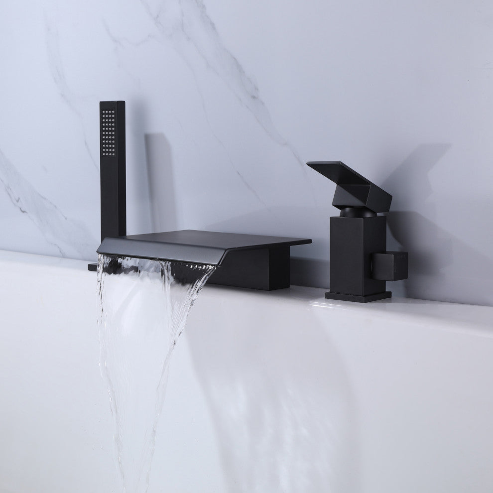 Deck Mounted Dual Handles Bathtub Faucet with Hand Shower