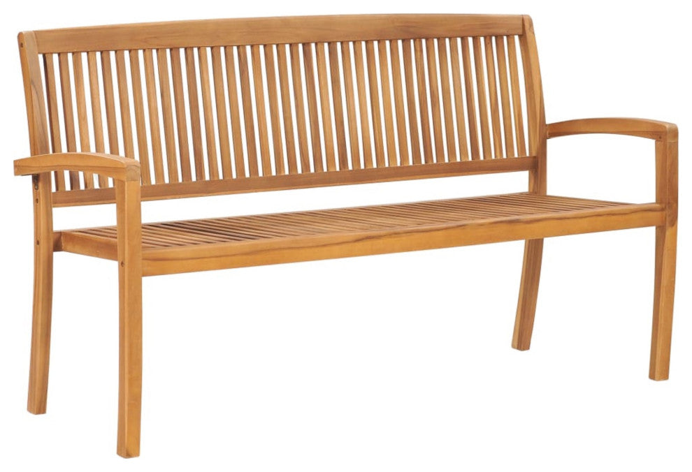Vidaxl Stacking Garden Bench With Cushion 62.6" Solid Teak Wood