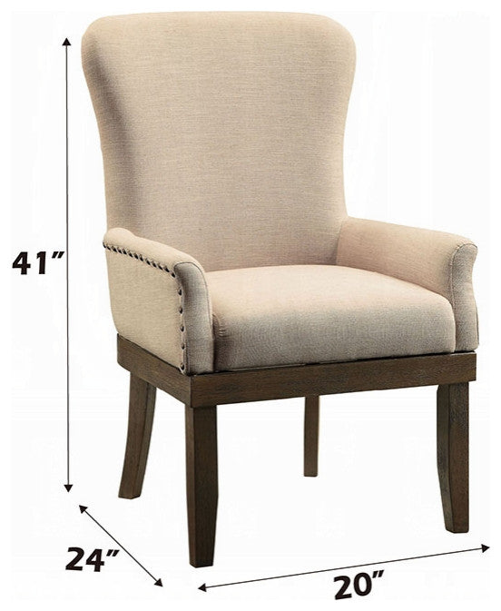 Acme Landon Arm Chair, Beige Linen and Salvage Brown