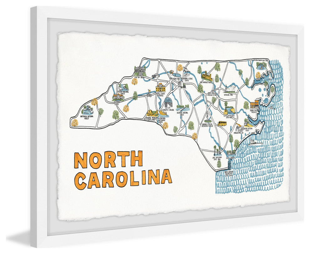 "North Carolina Tourist Map" Framed Painting Print, 30x20