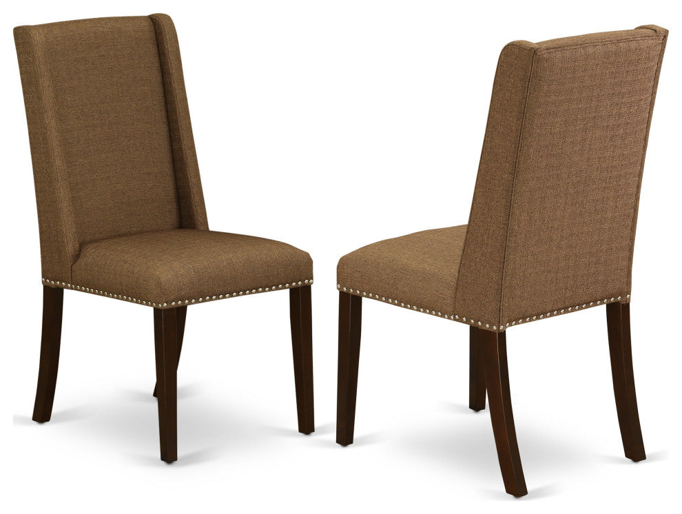 5Pc Dining Set - 4 Parson Chairs, Small Drop Leaf Table, Mahogany Finish