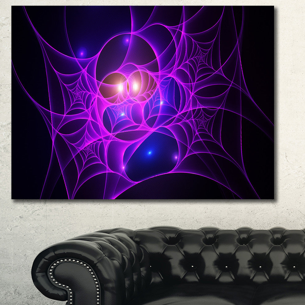 Bright Purple Fractal Cobweb, Oversized Abstract Canvas Art Print, 60x40