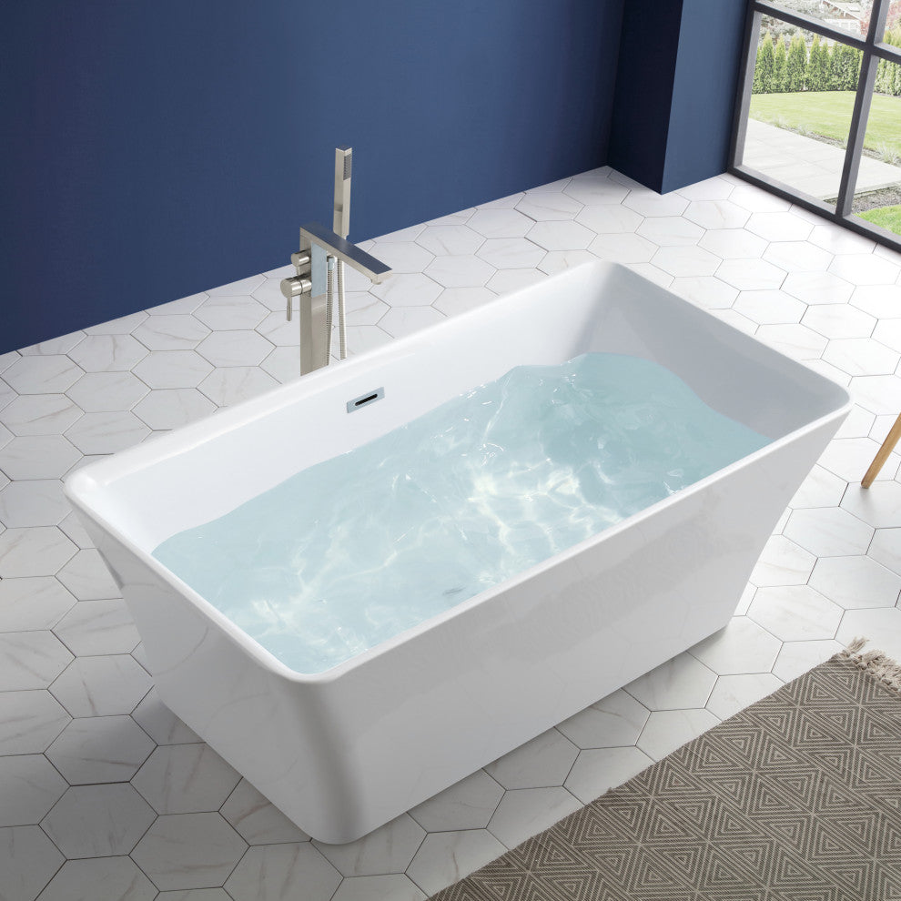 OVE Decors Draco 59" Seamless White Acrylic Freestanding Rectangular Bathtub