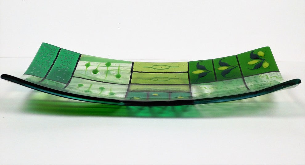 Decorative Fused Glass Plate "A Gentle Color Mix", Green