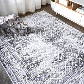 Iften Moroccan Geometric Distressed Ivory/Black 8'x10' Area Rug