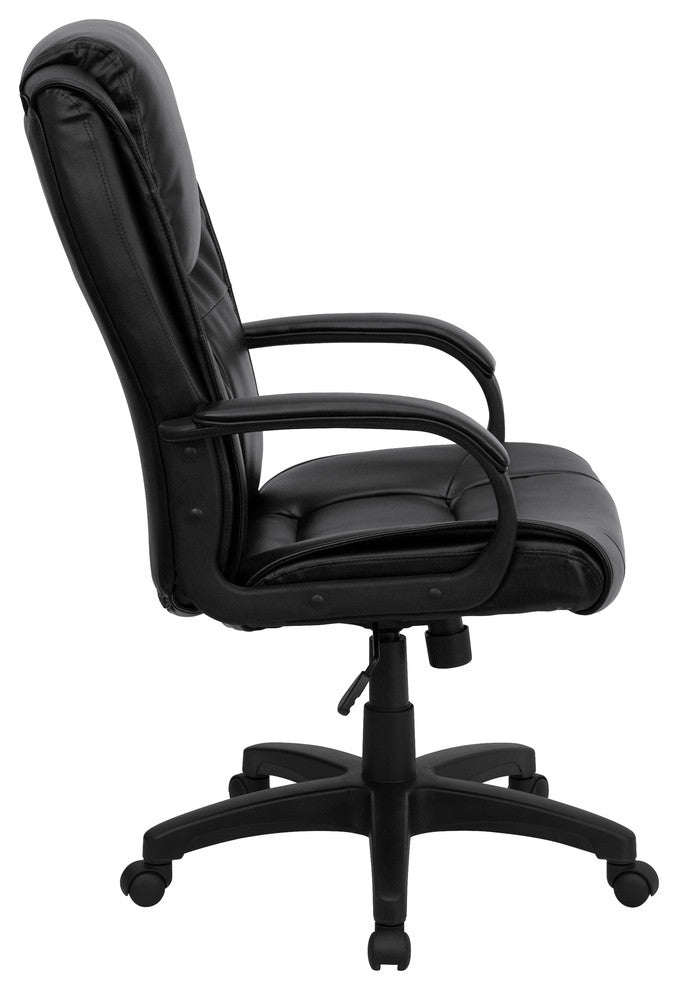 High Back Black Leather Executive Swivel Chair With Arms