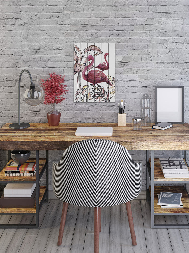 "Pink Flamingo I" Painting Print on White Wood, 30"x45"