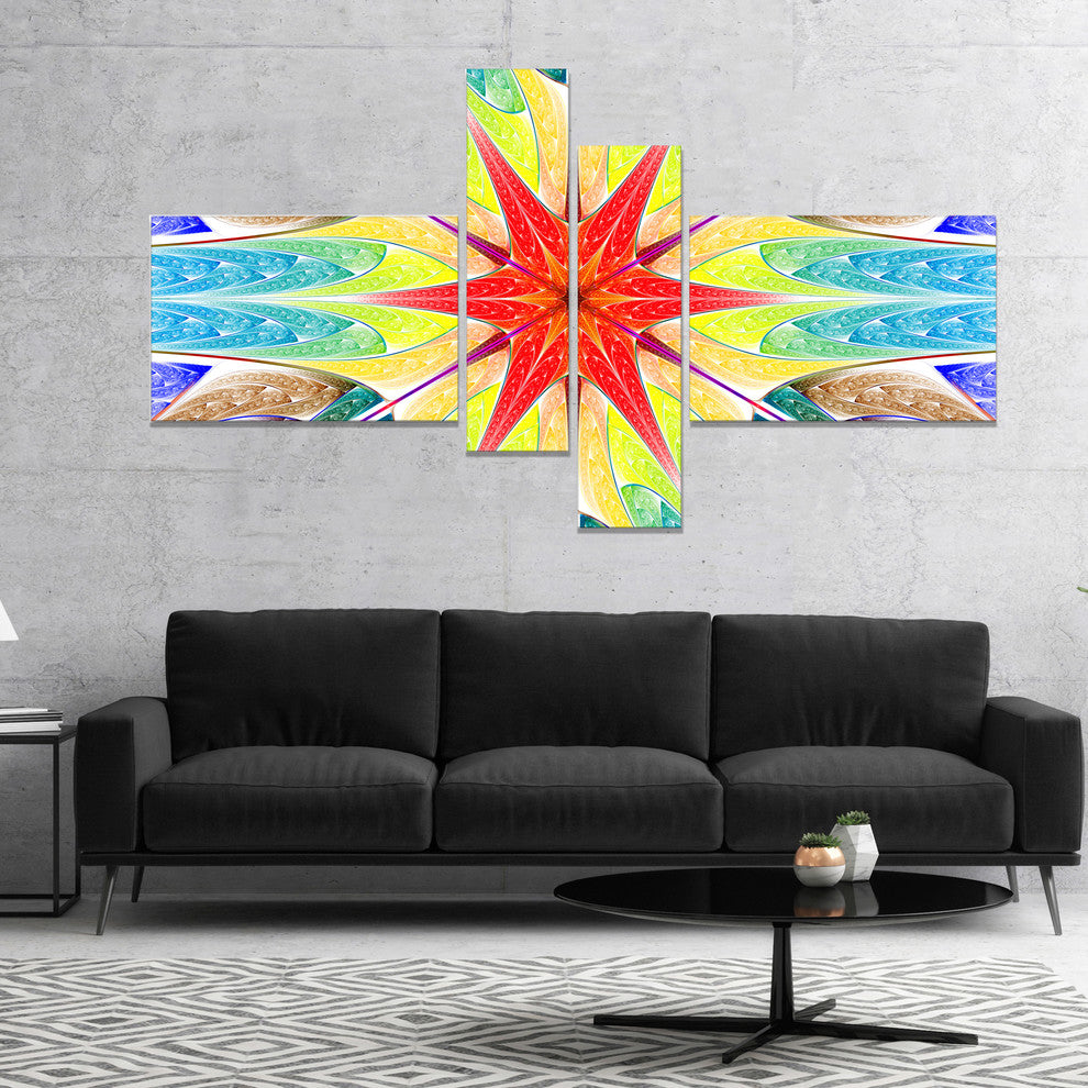 Beautiful Colorful Stained Glass, Abstract Wall Art Canvas, 60"x32", 4 panels