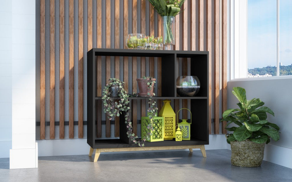 Modern Black And Natural Bookcase