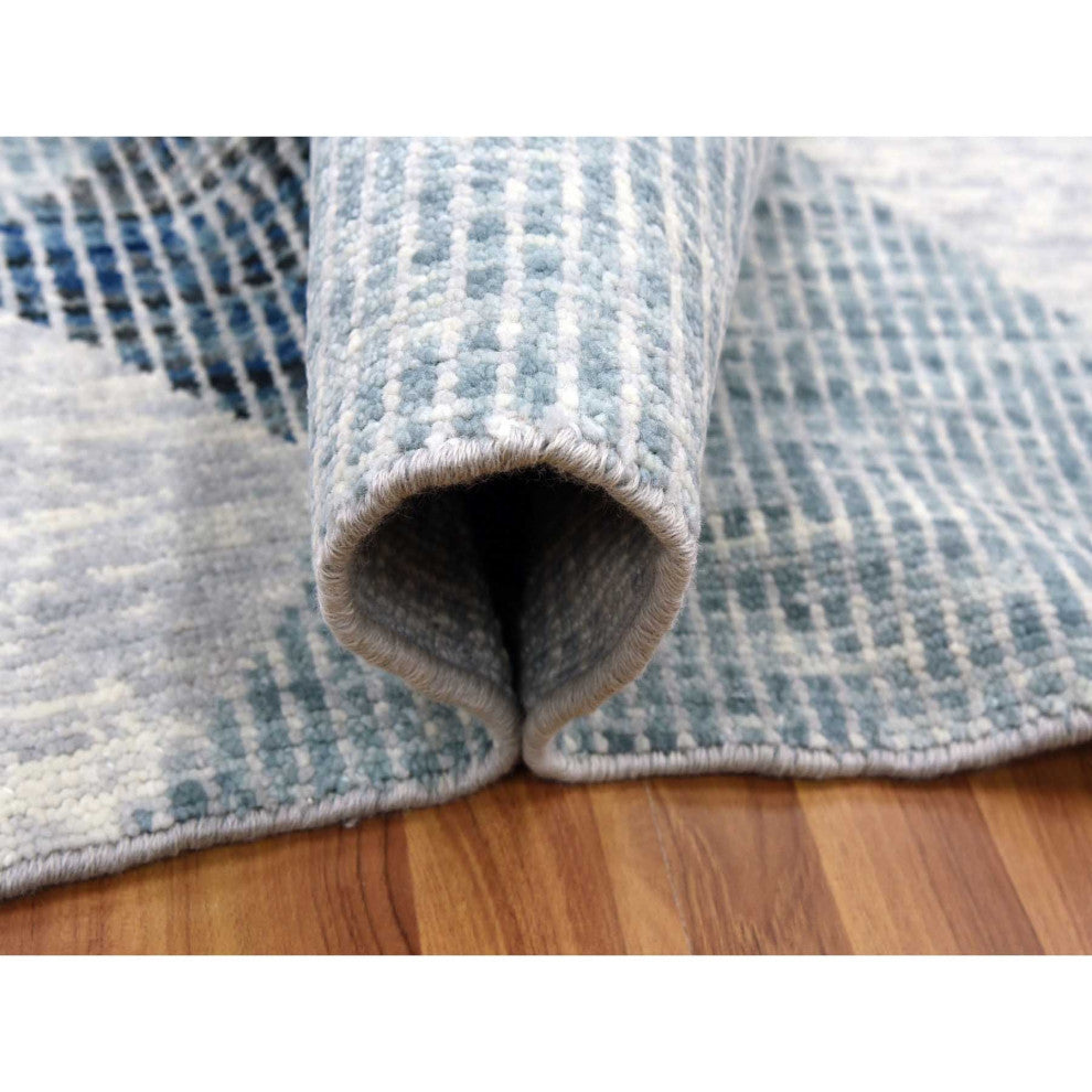Gray, Geometric Art Nouveau Collection, Pure Wool Hand Knotted Rug, 9'1"x12'3"