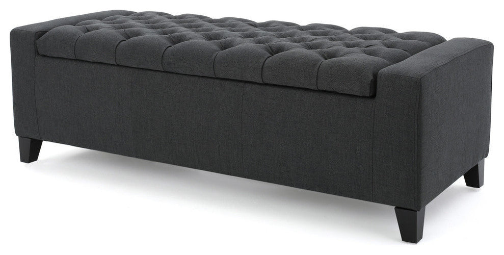 GDF Studio Seattle Tufted Storage Ottoman Bench, Dark Gray