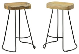 Stationary Solid Mango Wood Seat Tractor Stool, Natural/Black