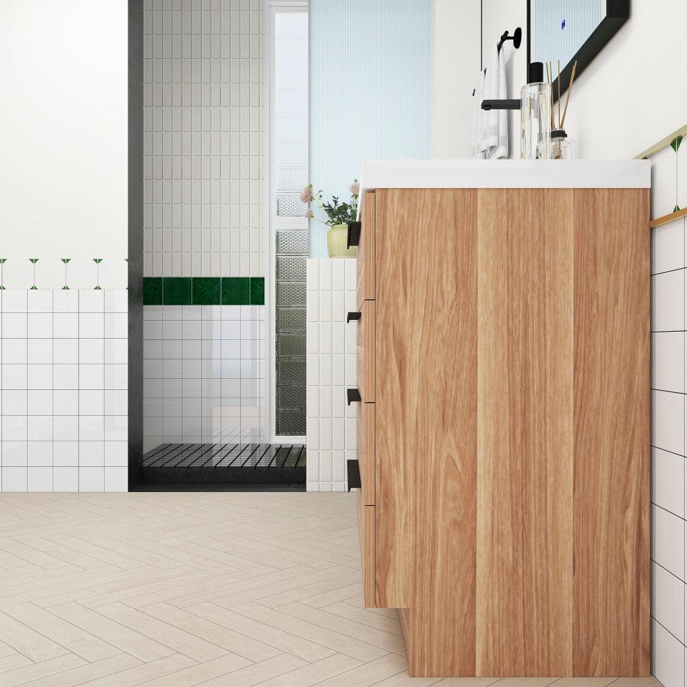 Carla 30" Freestanding Bathroom Vanity, White Oak