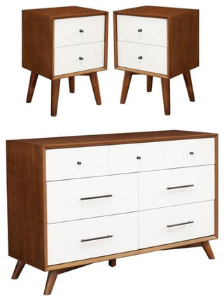 Home Square 3 Piece Set with Two Tone Wood Nightstand and Dresser in Acorn-White