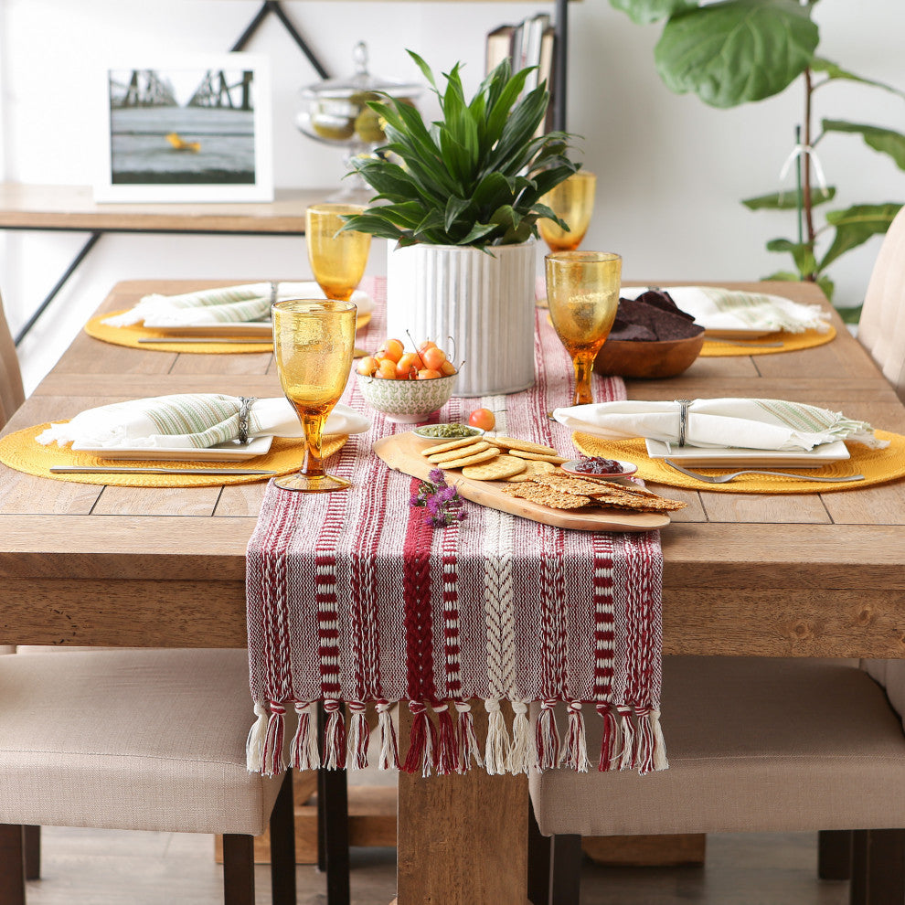 Barn Red Braided Stripe Table Runner 15x108