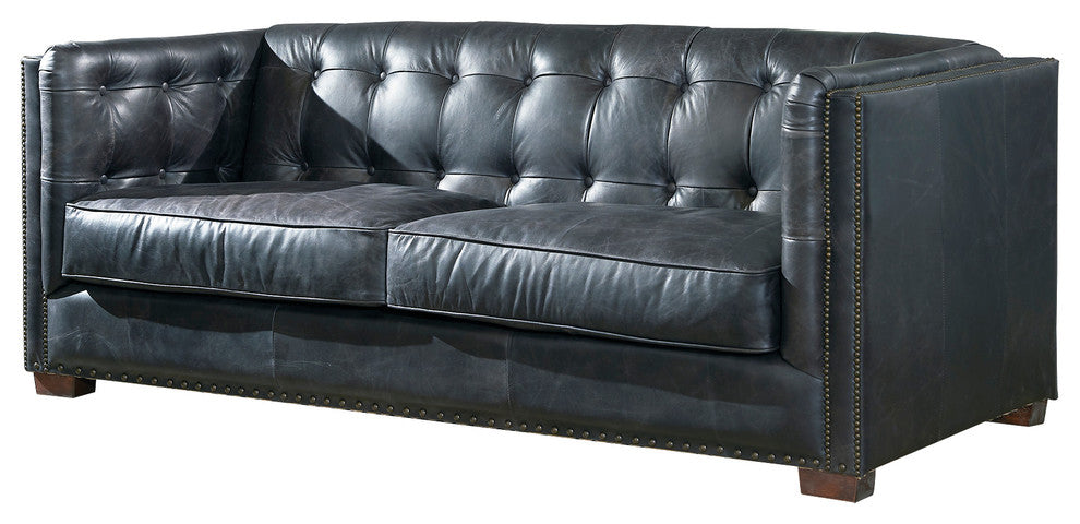 Top Grain Vintage Leather Tuxedo Sofa, Slate
